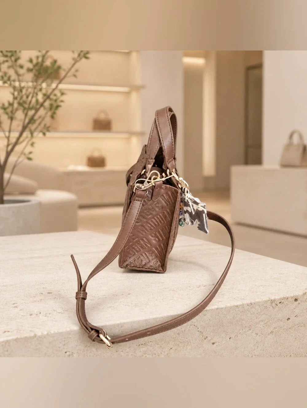 Steve Madden Brown Embossed Satchel Crossbody Bag